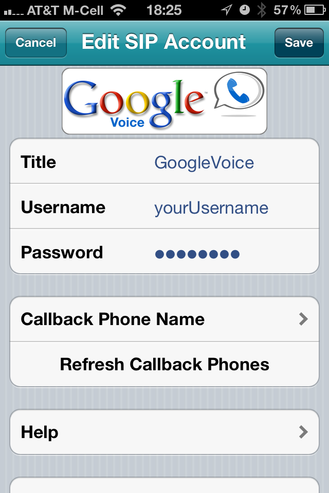 Acrobits Google Voice Settings